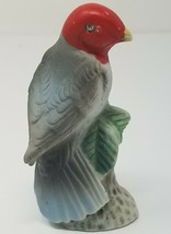 Figurine Finch Gray Red Head Small Japanese Ceramic Vintage  - $14.20