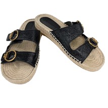 Tory Burch Shelby Sandals Black Textured Leather Slides 9M  - £69.51 GBP