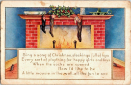 Postcard Holiday Christmas Fireplace Stockings Poem  1905 Posted 5.5 x 3.5 &quot; - £11.73 GBP