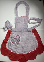 Gorgeous Hand Made Apron Vintage Lillie Whitaker 28” X 40” Red Blue White Floral - £16.74 GBP