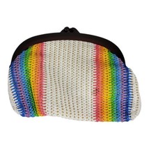 Vintage MCI Handle Woven Rainbow  Clutch Purse Bag BOHO White - £23.18 GBP