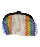 Vintage MCI Handle Woven Rainbow  Clutch Purse Bag BOHO White - £22.87 GBP