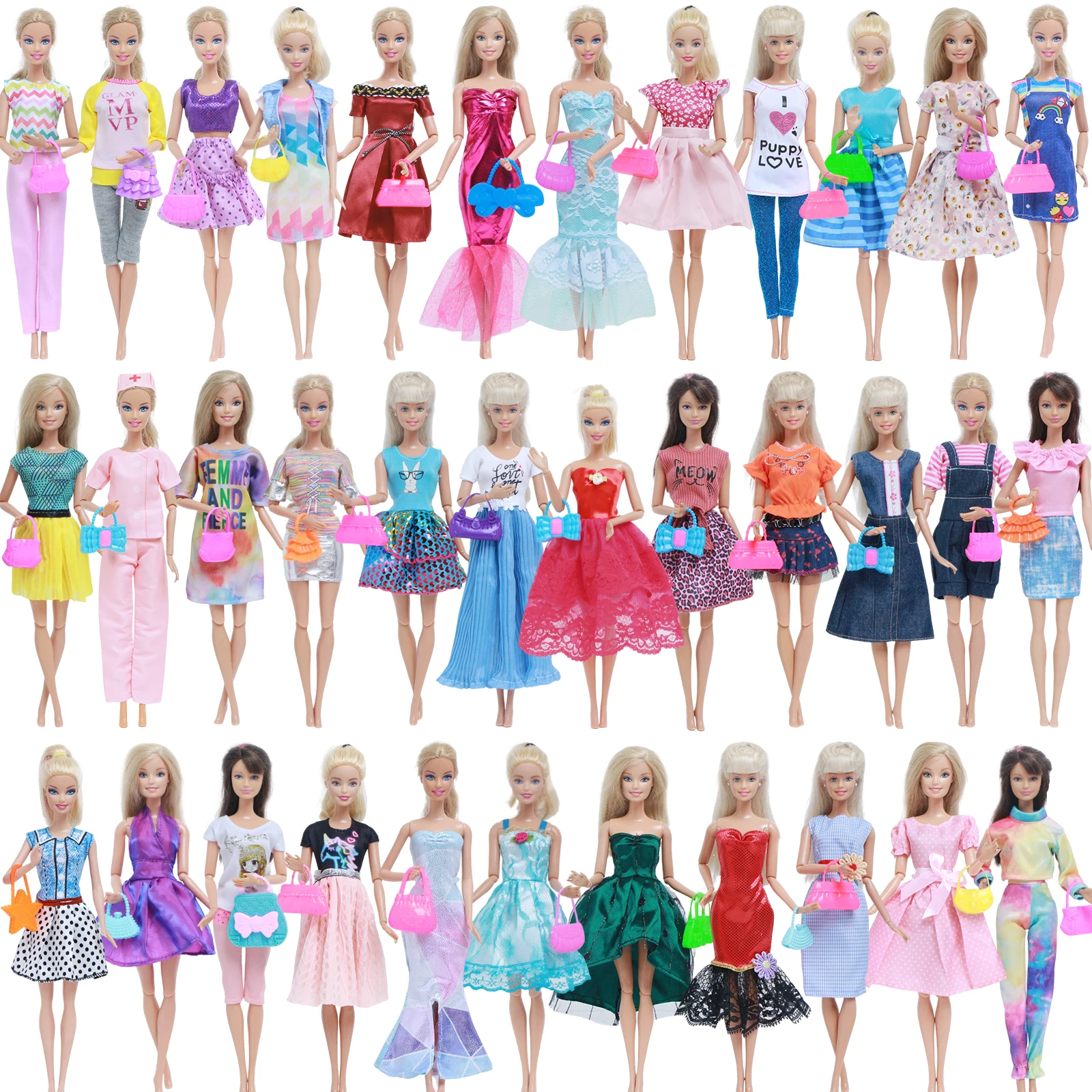 BJDBUS 10 Pcs Doll Clothes Accessories = 5 Pcs Fashion Outfit Dress  + 5 Pcs - £10.89 GBP+