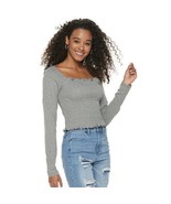 LOVE FIRE Women&#39;s Smocked Long Sleeve Fitted Top - Gray - Large M/L - £27.61 GBP