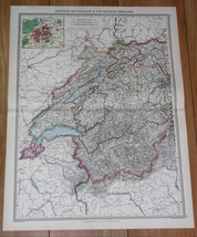1908 Antique Map Of Western Switzerland Bernese Oberland / Bern Inset Map - £14.19 GBP