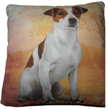 Jack Russell Terrier Dog Throw Pillow Zipper Slipcover White Yellows Browns 15&quot; - £11.07 GBP