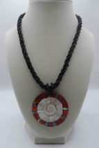 BEADED NECKLACE &amp; SHELL PENDANT | Red &amp; White - £9.80 GBP
