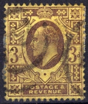 ZAYIX Great Britain 132 Used King Edward VII 3p dull pur org yel CV$19 040423S42 - £7.04 GBP