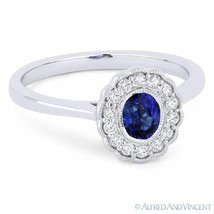 0.58ct Sapphire &amp; Diamond Cluster Flower Charm Statement Ring in 14k White Gold - £894.39 GBP