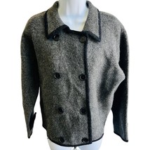  Herman Geist Petite Wool Peacoat Gray Black Trim Double Breasted PL - $45.59