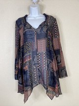 Altar&#39;d State Womens Size S Sheer Floral Patchwork Tassled Tunic Long Sleeve - £6.55 GBP