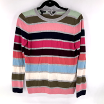 Talbots Sweater Small Bright Multicolor Stripe Long Sl Tie Neckline Stretch - $14.84
