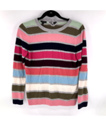 Talbots Sweater Small Bright Multicolor Stripe Long Sl Tie Neckline Stretch - £11.62 GBP