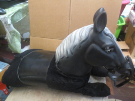 Vintage 1960&#39;s Plush and Rubber Head Black Horse Toddler Toy Sit on vinyl Saddle - £73.86 GBP