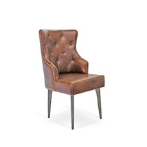 Farmhouse Luxury Dining Chair - Tufted Brown Leather - Metal Legs - Pair - £1,206.03 GBP