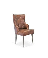 Farmhouse Luxury Dining Chair - Tufted Brown Leather - Metal Legs - Pair - £1,186.42 GBP