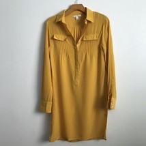 Banana Republic Silk Dress 0 Yellow Long Roll Tab Sleeves Collared Butto... - $19.29