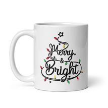 Funny Coffee Christmas Mug - Merry and Bright Christmas tree Mug, Xmas Lights Gr - $17.08+