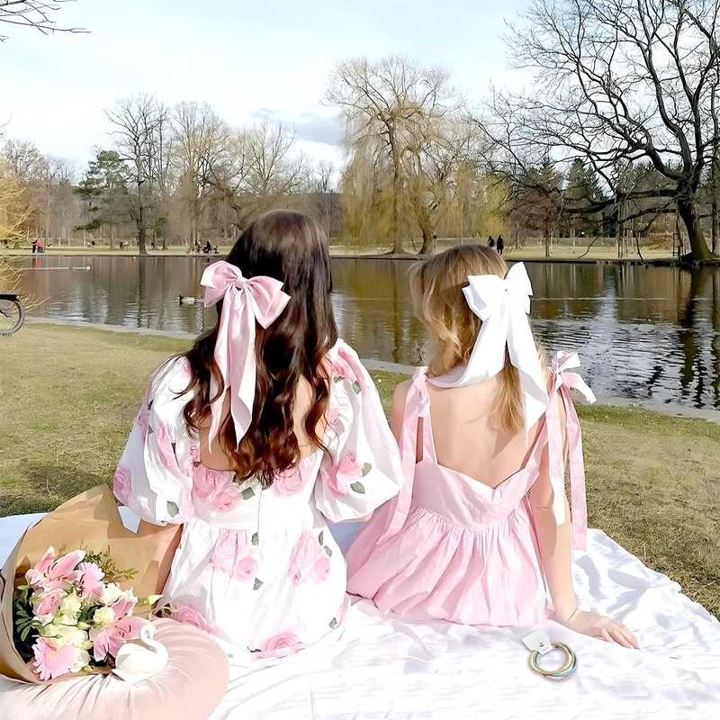 2 Pcs Hair Accessories for Women - Hair Bows for Girls in White and Pink, Silky  Item image 4