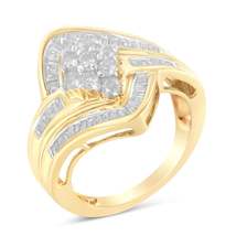 Elegant 10k Yellow Gold Diamond Bypass Cluster Ring with Brilliant Sparkle - £612.36 GBP