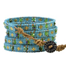 Beads Strand Women Bracelet Leather 5 Wrap Bangles Charm Chains Female Boho Hand - £37.81 GBP