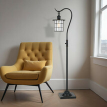 60&quot; Antiqued Bronze Lantern Style Floor Lamp With Glass and Metal Shade - $321.62