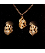New Rhinestone Accent Faux Pearl Pendant Necklace Clip On Earrings Gold ... - £10.08 GBP