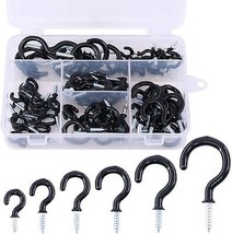 Glarks 100-Pieces 6 Sizes Black Vinyl Coated Cup Hooks Screw-in Ceiling Hooks - £14.17 GBP