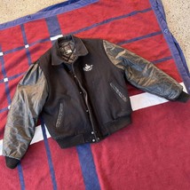 Leathercraft black leather collared quilted bomber jacket embroidered - $150.00