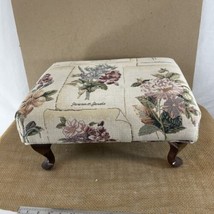 USA Made Queen Anne Leg Floral Fabric Cover Small Footstool - $117.81