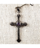 Vintage 1970&#39;S  Italian SU 925 Crucifix Amethyst Gemstone Marcasite Pendant - $888.09 MXN