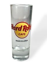 Hard Rock Cafe Barcelona Collectible Shot Glass 4" Tall Yellow &amp; Red Logo - $24.72