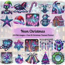 Neon Christmas Clipart Bundle: 20 Retro Glow PNGs (Digital Download) - $2.46 CAD