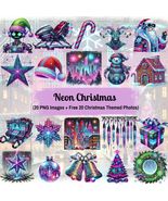 Neon Christmas Clipart Bundle: 20 Retro Glow PNGs (Digital Download) - $1.75