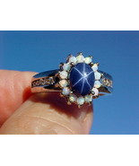 Natural Blue Star Sapphire 8x6mm Oval &amp; Australian Opal &amp; White topaz 92... - $428.53 MXN