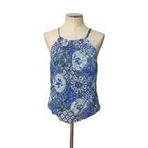 Tommy Bahama Blue Floral Abstract Print Linen Sleeveless Halter Tank Top... - $24.09