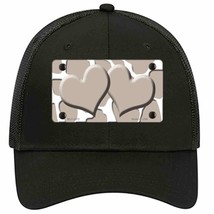 Tan White Giraffe Tan Centered Hearts Novelty Black Mesh License Plate Hat - £22.92 GBP