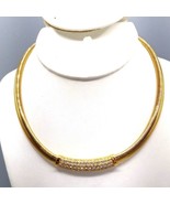 Vintage Swarovski Omega Necklace, Gold Tone with Crystals, Swan Signed - £88.68 GBP