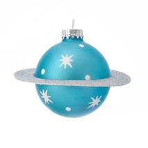 SATURN GLASS ORNAMENT 4.5&quot; Blue Planet Mid-Century Outer Space Christmas... - $19.95