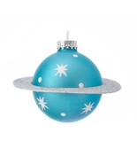 SATURN GLASS ORNAMENT 4.5&quot; Blue Planet Mid-Century Outer Space Christmas... - £15.94 GBP