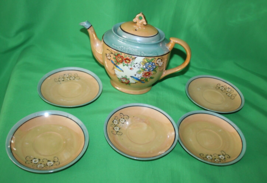 Vintage Japan Early 1900 Hand Painted Lusterware 7 piece Set Teapot And Saucers - £67.25 GBP