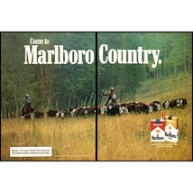 1983 Marlboro Cigarettes Cattle Drive 2 Page Vintage Print Ad Nature Wall Art - £8.20 GBP