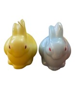 Vintage Easter Bunny Rabbit Candles Pastel Blue Yellow Unburned Red Eyes - £11.80 GBP