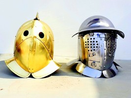Paio Di Medievale Gladiatore Casco Provocator E Secutor Casco Mede Da Metallo - £335.68 GBP