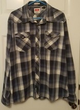 Wrangler Flex For Comfort Mens 2XL Blue Plaid Long Sleeve Pearl Snap Shirt - £11.41 GBP