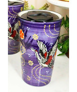 Purple Japanese Crane &amp; Florals Ceramic Travel Mug Cup 14oz With Lid Hot... - £16.72 GBP