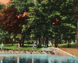 1930s View of Stadium Park Canton Park Development Ohio Linen Postcard Lake - £13.69 GBP
