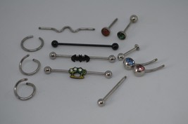 Belly Button Rings Lot of 13 Bars Hoops Brass Knuckles Batman Surgical Steel - £15.13 GBP