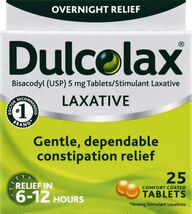 Pack 1 Dulcolax Stimulant Laxative Overnight Relief 5mg 25 Tablets EXP 7... - $9.89
