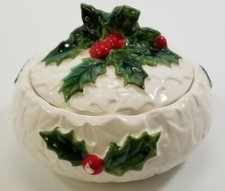 Vintage Lefton Christmas Holly Candy Bowl with Lid Japan 1970/71 - £11.82 GBP